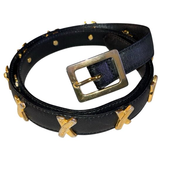 Vintage Paloma Picasso Black Leather Belt Gold \
